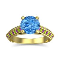Swiss Blue Topaz Ring In 14k Yellow Gold With Amethyst And Peridot Zekhara Round Classic Ring