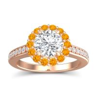 Lab Diamond Ring In 14K Rose Gold With Citrine Vikasin Round Halo Ring