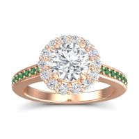 Lab Diamond Ring In 14K Rose Gold With Diamond And Emerald Vikasin Round Halo Ring