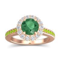Emerald Ring In 14K Rose Gold With Diamond And Peridot Vikasin Round Halo Ring