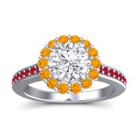 Lab Diamond Ring In 14k White Gold With Citrine And Ruby Vikasin Round Halo Ring