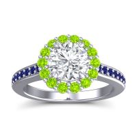 Lab Diamond Ring In 14k White Gold With Peridot And Blue Sapphire Vikasin Round Halo Ring