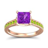 Amethyst Ring In 14K Rose Gold With Peridot Jala Princess Classic Ring