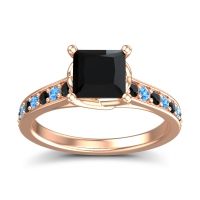 Black Onyx Ring In 18K Rose Gold With Swiss Blue Topaz Jala Princess Classic Ring