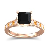Black Onyx Ring In 14K Rose Gold With Diamond And Citrine Jala Princess Classic Ring