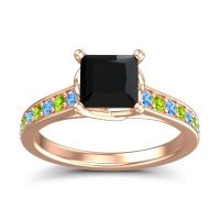 Black Onyx Ring In 18K Rose Gold With Swiss Blue Topaz And Peridot Jala Princess Classic Ring