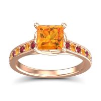 Citrine Ring In 14K Rose Gold With Ruby Jala Princess Classic Ring