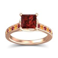 Garnet Ring In 14K Rose Gold With Ruby And Citrine Jala Princess Classic Ring
