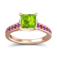 Peridot Ring In 14K Rose Gold With Amethyst And Ruby Jala Princess Classic Ring