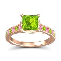 Peridot Ring In 14K Rose Gold With Pink Tourmaline Jala Princess Classic Ring