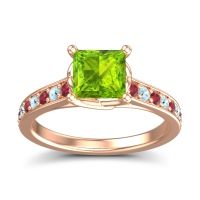 Peridot Ring In 14K Rose Gold With Ruby And Aquamarine Jala Princess Classic Ring