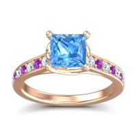 Swiss Blue Topaz Ring In 14K Rose Gold With Aquamarine And Amethyst Jala Princess Classic Ring