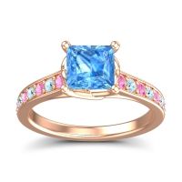 Swiss Blue Topaz Ring In 14K Rose Gold With Pink Tourmaline And Aquamarine Jala Princess Classic Ring