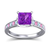 Amethyst Ring In 14k White Gold With Aquamarine And Pink Tourmaline Jala Princess Classic Ring
