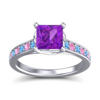 Amethyst Ring In 14k White Gold With Swiss Blue Topaz And Pink Tourmaline Jala Princess Classic Ring