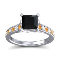 Black Onyx Engagement Ring In 14k White Gold With Citrine And Diamond - Jala Princess Classic Ring