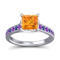 Citrine Ring In 14k White Gold With Amethyst And Blue Sapphire Jala Princess Classic Ring