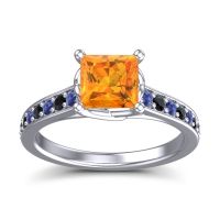 Citrine Ring In 14k White Gold With Blue Sapphire And Black Onyx Jala Princess Classic Ring