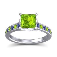 Peridot Ring In 14k White Gold With Blue Sapphire Jala Princess Classic Ring