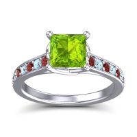 Peridot Ring In 14k White Gold With Garnet And Aquamarine Jala Princess Classic Ring