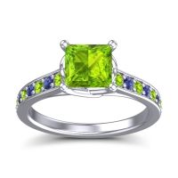 Peridot Ring In 14k White Gold With Blue Sapphire Jala Princess Classic Ring