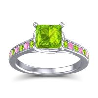 Peridot Ring In 14k White Gold With Pink Tourmaline Jala Princess Classic Ring
