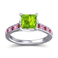 Peridot Ring In 14k White Gold With Ruby And Pink Tourmaline Jala Princess Classic Ring
