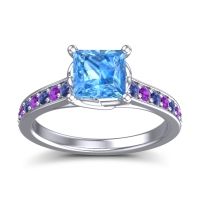 Swiss Blue Topaz Ring In 14k White Gold With Blue Sapphire And Amethyst Jala Princess Classic Ring