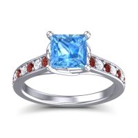 Swiss Blue Topaz Ring In 14k White Gold With Garnet And Lab Diamond Jala Princess Classic Ring