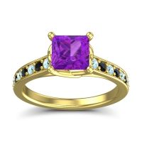 Amethyst Ring In 14k Yellow Gold With Aquamarine And Black Onyx Jala Princess Classic Ring