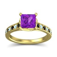 Amethyst Ring In 14k Yellow Gold With Black Onyx And Aquamarine Jala Princess Classic Ring