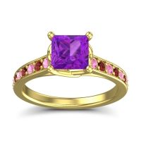 Amethyst Ring In 14k Yellow Gold With Pink Tourmaline And Garnet Jala Princess Classic Ring