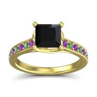 Black Onyx Ring In 14k Yellow Gold With Amethyst And Emerald Jala Princess Classic Ring