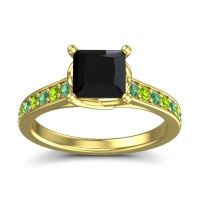 Black Onyx Ring In 14k Yellow Gold With Emerald And Peridot Jala Princess Classic Ring