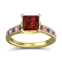 Garnet Ring In 14k Yellow Gold With Blue Sapphire And Pink Tourmaline Jala Princess Classic Ring
