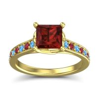 Garnet Ring In 14k Yellow Gold With Swiss Blue Topaz And Ruby Jala Princess Classic Ring