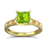 Peridot Ring In 14k Yellow Gold With Lab Diamond And Citrine Jala Princess Classic Ring
