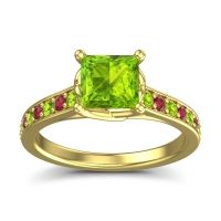 Peridot Ring In 14k Yellow Gold With Ruby Jala Princess Classic Ring