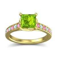 Peridot Ring In 14k Yellow Gold With Pink Tourmaline And Aquamarine Jala Princess Classic Ring
