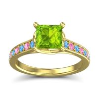 Peridot Ring In 14k Yellow Gold With Swiss Blue Topaz And Pink Tourmaline Jala Princess Classic Ring