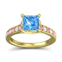 Swiss Blue Topaz Ring In 14k Yellow Gold With Pink Tourmaline And Lab Diamond Jala Princess Classic Ring