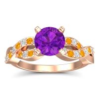 Amethyst Ring In 14K Rose Gold With Diamond And Citrine Kamini Round Modern Ring