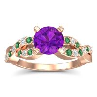 Amethyst Ring In 18K Rose Gold With Lab Diamond And Emerald Kamini Round Modern Ring