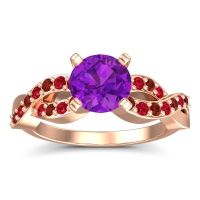 Amethyst Ring In 14K Rose Gold With Garnet And Ruby Kamini Round Modern Ring