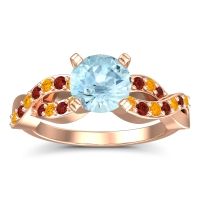 Aquamarine Ring In 18K Rose Gold With Citrine And Garnet Kamini Round Modern Ring