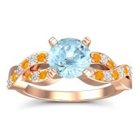 Aquamarine Ring In 14K Rose Gold With Diamond And Citrine Kamini Round Modern Ring