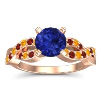 Lab Blue Sapphire Ring In 18K Rose Gold With Citrine And Garnet Kamini Round Modern Ring