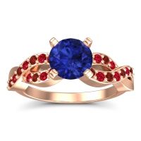 Lab Blue Sapphire Ring In 14K Rose Gold With Garnet And Ruby Kamini Round Modern Ring