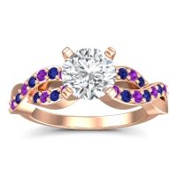 Lab Diamond Ring In 18K Rose Gold With Amethyst And Blue Sapphire Kamini Round Modern Ring
