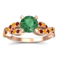 Emerald Ring In 18K Rose Gold With Citrine And Garnet Kamini Round Modern Ring